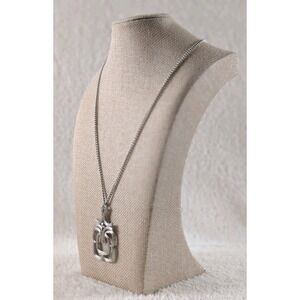 Vintage Avon Silver Tone Modernist Pendant Necklace Abstract Mid Century